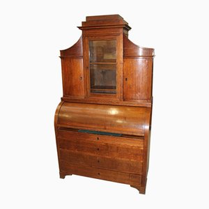 Oak Cylinder Desk with Inlay and Display Top, 1900s