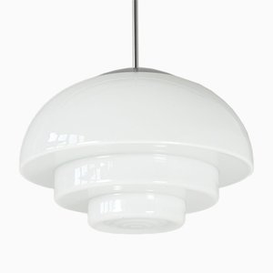 Deckenlampe aus opakem weißem Glas, 1930er