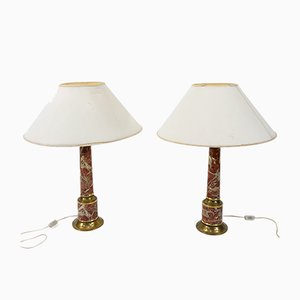Faux Marble and Brass Table Lamps by Tommaso Barbi, 1970s, Italy, Set of 2