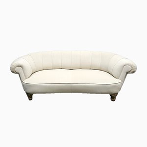 19th-Century French Curved Sofa in Ivory Soft Velvet