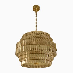 Lampadario in vetro di Murano ed ottone, anni '70