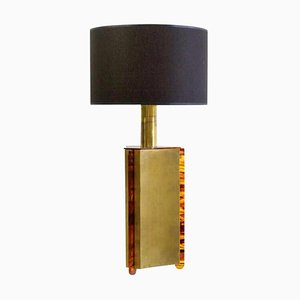 Italian Table Lamp in Faux Tortoise and Brass, 1970s