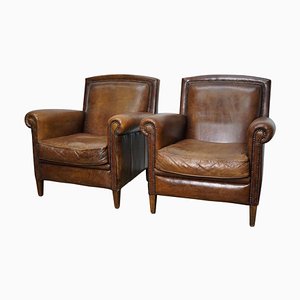 Vintage Dutch Cognac Leather Club Chairs, Set of 2