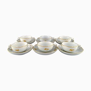 Meissen Bouillon Cups with Saucers in Porcelain with Flowers and Foliage, Set of 12