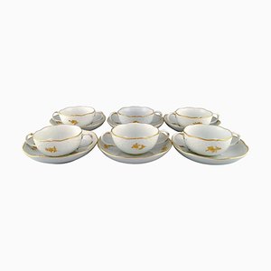 Tasses Bouillies Meissen avec Soucoupes en Porcelaine à Fleurs et Feuillage, Set de 12