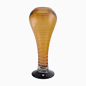 Large Fungi Vase in Amber Colored Glass by Helén Krantz for Orrefors, 1980s