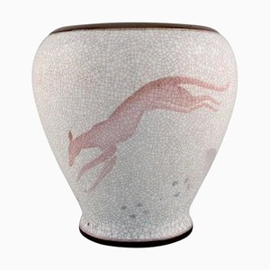 Grand Vase Bing and Grøndahl en Porcelaine Craquelée avec Animal Sautant, 1920s