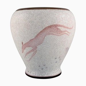 Vaso grande Bing e Grøndahl in porcellana screpolata con animale che salta, anni '20