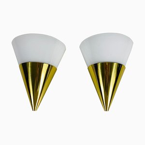 Moderne Wandlampen aus Messing & Opalglas von Limburg, 1980er, 2er Set