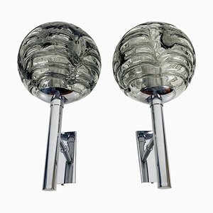 Mid-Century Chrome and Glass Wall Lamps from Doria, 1960s, Set of 2