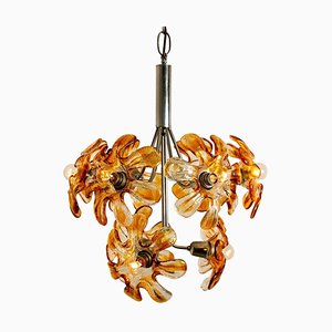 Murano Orange Glass and Chrome Chandelier from Mazzega, 1960s