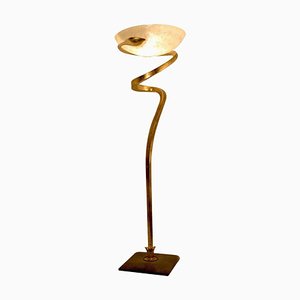 Lámpara de pie grande de cristal de Murano y bronce de Enzo Ciampalini, años 70