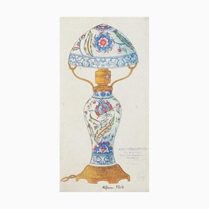 Chinese Porcelain Lumen, 1890s, Ink and Watercolor