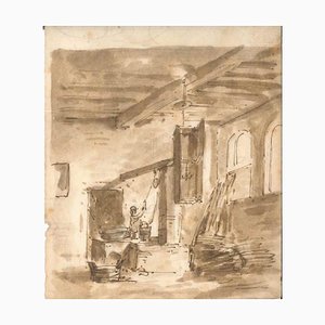 Thomas Stothard, interno di una casa, inizio XIX secolo, Ink Drawing