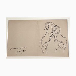 Yves Brayerm, Horses, 1954, Ink Drawing