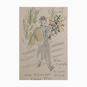 Katerina Wilczynski, Flower Shop, 1934, Drawing and Watercolor