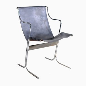 Leather Rocking Chair with Steel Structure, 1960s