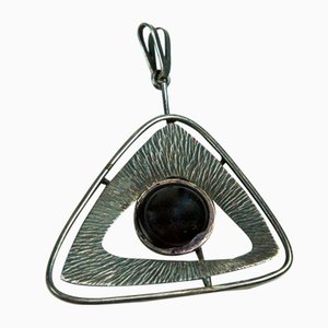 Pendente Mid-Century in rame placcato in argento con occhio smaltato nero, anni '70