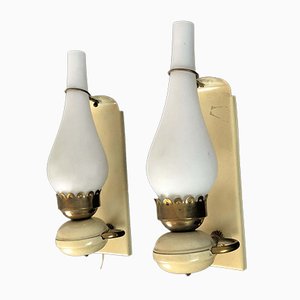 Vintage Italian Brass and Opaline Sconces, 1950s, Set of 2