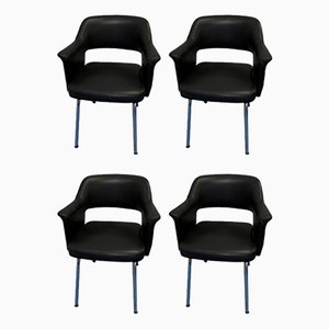 Fauteuils en Similicuir Noir, 1970s, Set de 4