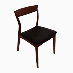 Solid Teak Side Chair With Black Leatherette, 1970s