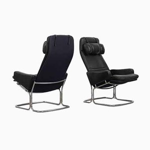 Set of Scandinavian Black Leather Armchairs from Ire Mobel AB, 1970s