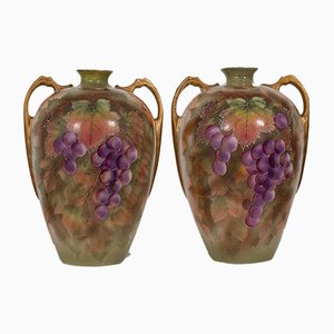 Ánforas de vino decorativas de cerámica pintadas a mano, años 50. Juego de 2