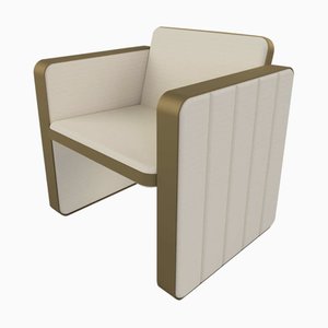 Somnus Armchair with Flute Detailing in Ivory Boucle and Brass Tint by Casa Botelho