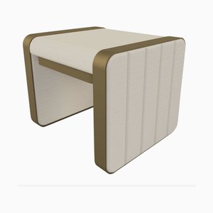 Somnus Stool with Flute Detailing in Ivory Boucle & Antique Brass Tint by Casa Botelho