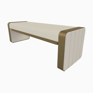 Somnus Bench with Flute Detailing in Ivory Boucle & Antique Brass Tint by Casa Botelho