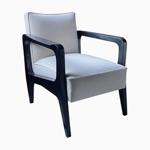 Art Deco Inspired Atena Armchair in Walnut Black Ebony & Ivory Velvet by Casa Botelho