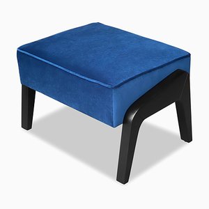 Art Deco Style Black Ebony, Blue Notte Velvet, and Beech Ottoman by Casa Botelho