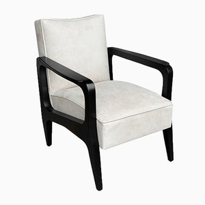 Art Deco Inspired Atena Armchair in Walnut Black Ebony & Ivory Leather by Casa Botelho