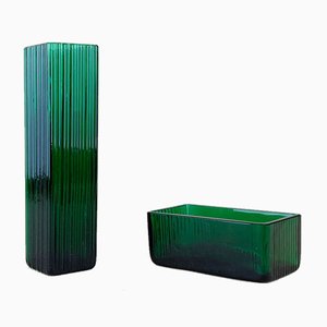 Vase und Grüne Kristallglas Schale von WMF, 1960er, 2er Set