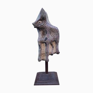 Escultura grande, lobo de gres policromado, estructura de hierro, años 50, San Venice Pole