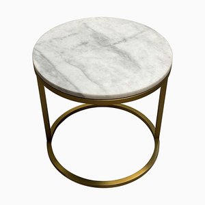 Modern Diana Round Coffee Table with Brass Tint & Marble by Casa Botelho