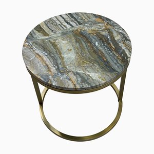 Modern Diana Round Coffee Table with Brass Tint & Marble by Casa Botelho