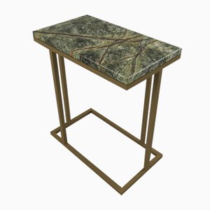 Art Deco Inspired Elio II Slim Side Table Brass Tint & Forest Green Marble Surface by Casa Botelho