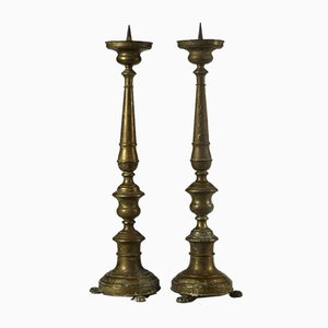 Italian Brass Candleholders, 1800s, Set of 2