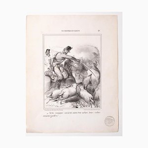 Sconosciuto - the Hunting - Litografia originale su carta - XIX secolo