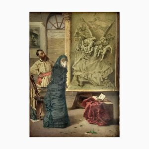 Giuseppe Puricelli Guerra - Untitled - interior - Original Oil Painting - 1860