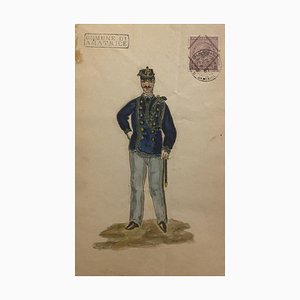 Desconocido - Estatuilla del uniforme - Acuarela original sobre papel - 1881