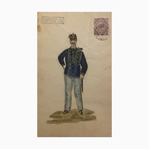 Unknown - Figurine of the Uniform - Original Watercolor on Paper - 1881