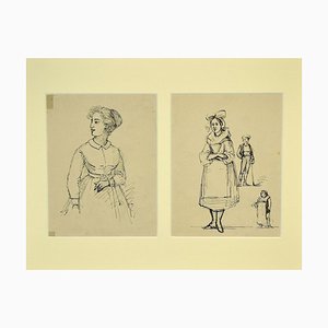 Gobaut Gaspard - Studies of Figures - Lápiz sobre papel original - década de 1850