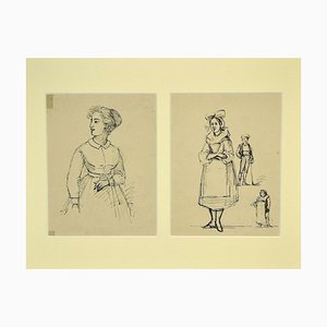 Gobaut Gaspard - Studies of Figures - Original Pen on Paper - 1850s