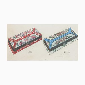 Desconocido - Caja de porcelana - Tinta china original y acuarela - década de 1890