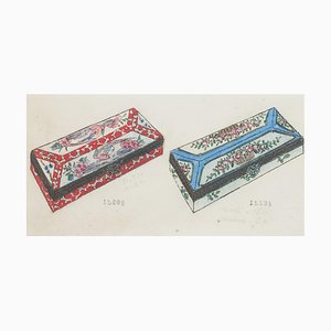 Inconnu - Boîte en Porcelaine - Encre de Chine Original et Aquarelle - 1890s