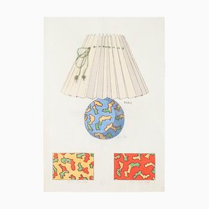 Sconosciuto - Lampada e decorazione - Inchiostro originale e acquerello, fine XIX secolo