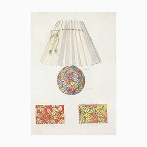 Sconosciuto - Lampada e decorazione - Inchiostro originale e acquerello, fine XIX secolo