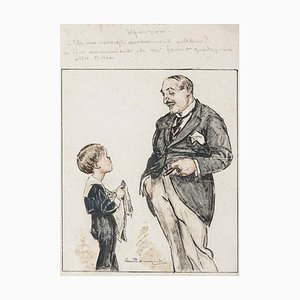 Luigi Bompard - Man and Child - Mixed Media Drawing - Early 20th Century